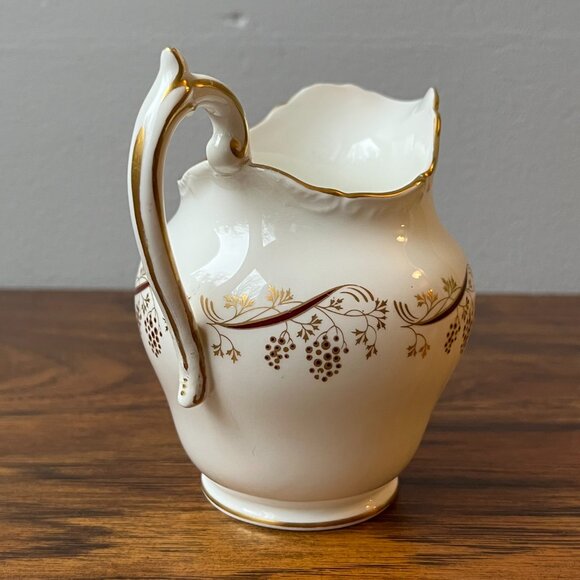 COALPORT Burgundy Pattern Creamer Cream Pitcher White Gold Grapes Vines England - Picture 3 of 14